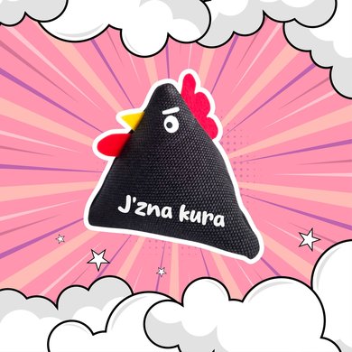 Jezna kura z napisom