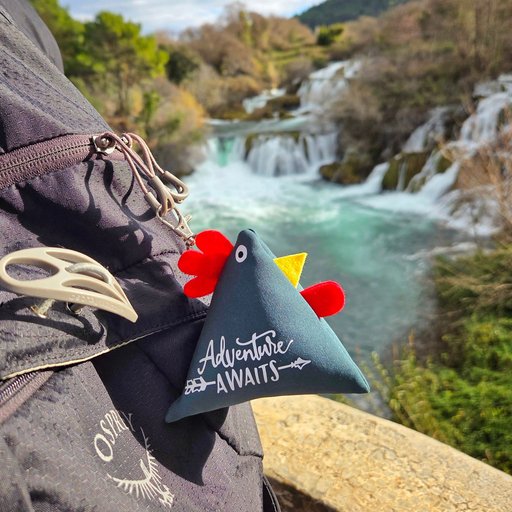 Kura na izletu z nahrbtnikom